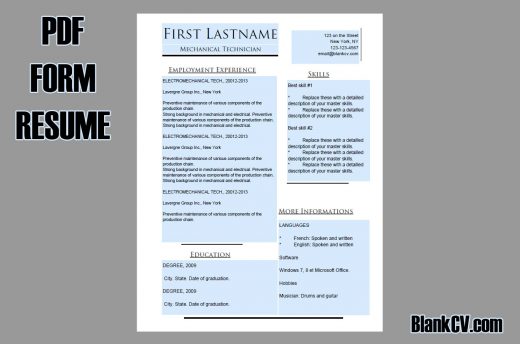 Blank Cv Fillable Pdf Form Resume Templates